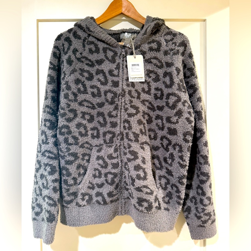 Barefoot Dreams Graphite/Carbon Leopard Print Zip Hooded Jacket - Women’s Size L